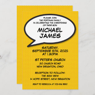 Modern Simple Baptism Christening Fun Comic Invitation