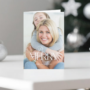 Modern Simple Be Merry Typography 1 Photo Holiday Card