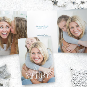 Modern Simple Be Merry Typography 1 Photo Tri-Fold Card