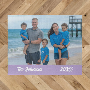 Modern Simple Beach Family Photo Jigsaw Puzzle