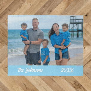 Modern Simple Beach Family Photo Jigsaw Puzzle