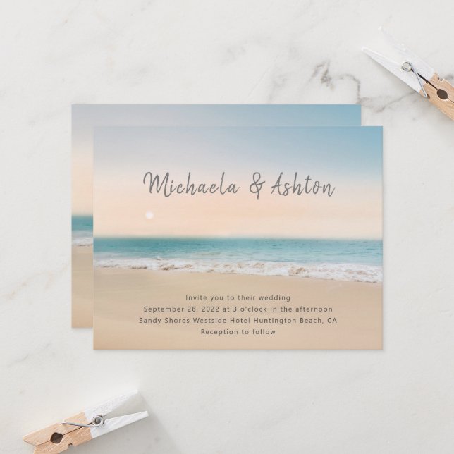 Modern Simple Beach Wedding Invitation (Front/Back In Situ)