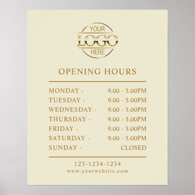 Modern Simple Beige Gold Business Opening Hours Poster (Front)