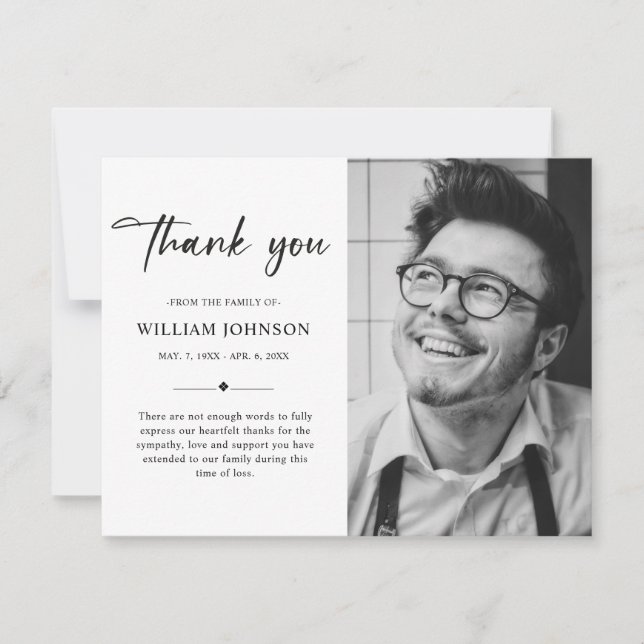 Modern Simple Bereavement Sympathy Funeral Photo Thank You Card (Front)