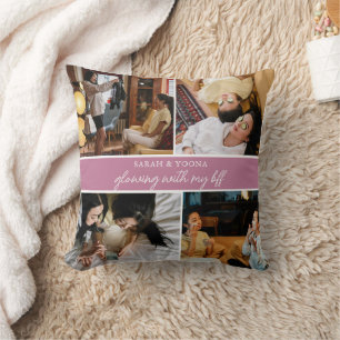 Modern Simple Bestfriends 4 Photo Trendy Cute Pink Throw Pillow