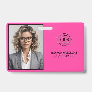 Modern Simple Bight Pink Company Employee Photo Badge
