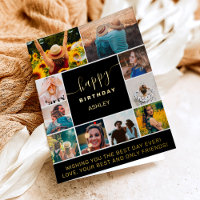 Modern simple birthday black 10 photo collage grid