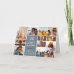 Modern simple birthday dusty blue 12 photo collage card<br><div class="desc">Modern horizontal simple birthday dusty blue12 photo collage grid with pastel blush pink and grey editable colours and modern typography. 30th birthday!</div>