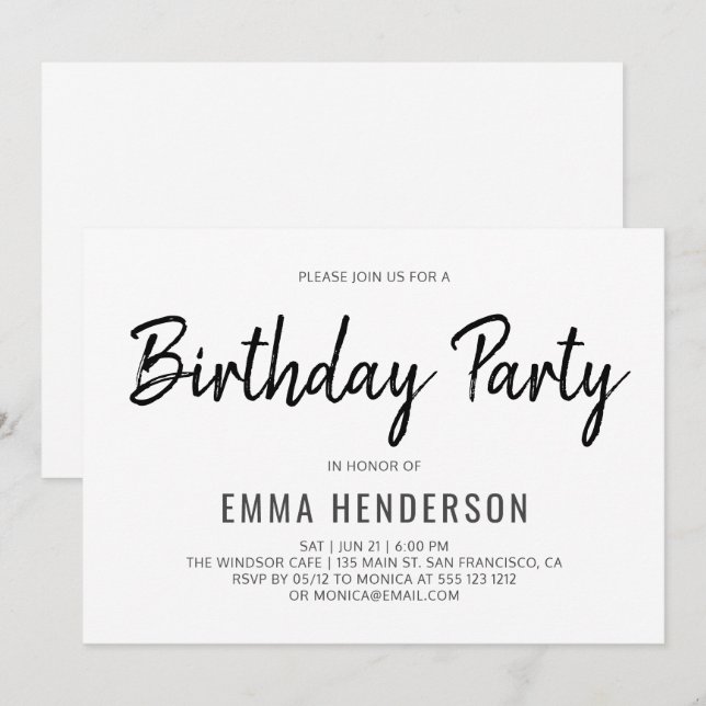 Modern Simple Birthday Party Invitation (Front/Back)