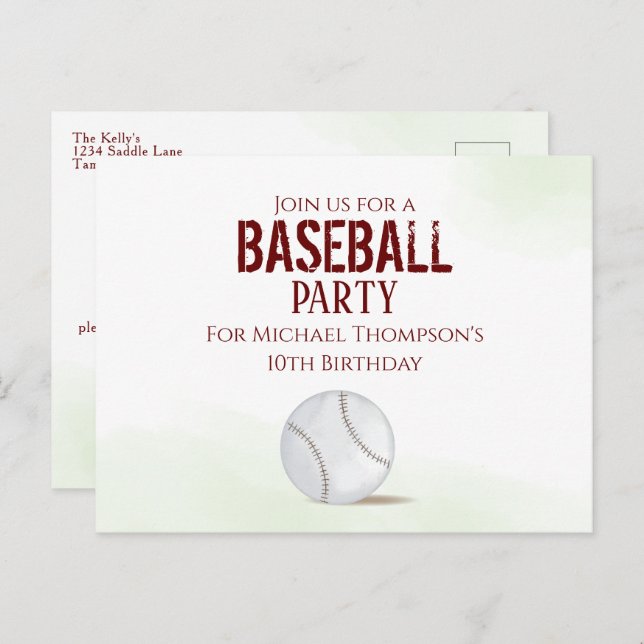 Modern Simple Birthday Watercolor Cute Baseball Postcard (Front/Back)