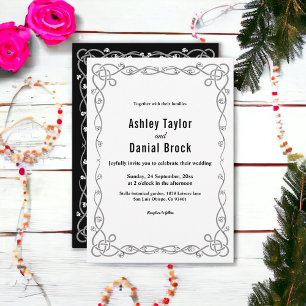 Modern Simple Black And White Boho Floral Wedding Invitation