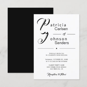 Modern simple black and white calligraphy wedding invitation