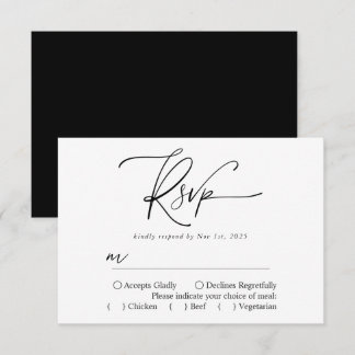 Modern Simple Black And White Elegant Calligraphy RSVP Card