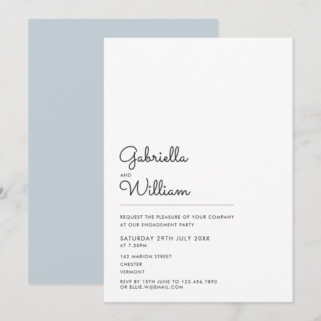 Modern Simple Black and White Engagement Party Invitation (Front/Back)