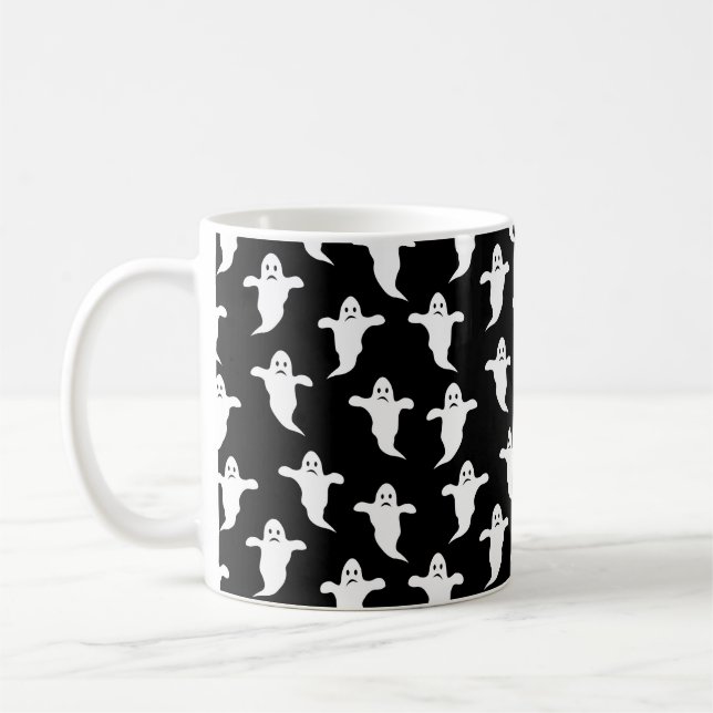 Modern Simple Black and White Ghosts Halloween Coffee Mug (Left)