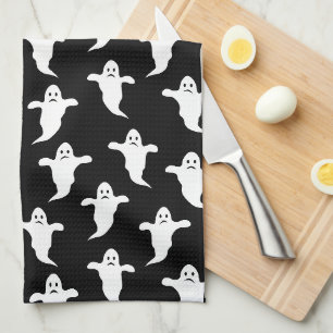Modern Simple Black and White Ghosts Halloween Kitchen Towel