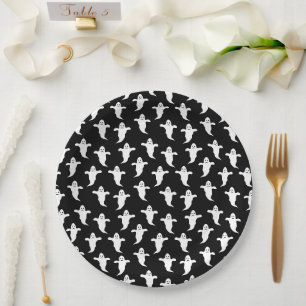 Modern Simple Black and White Ghosts Halloween Paper Plate