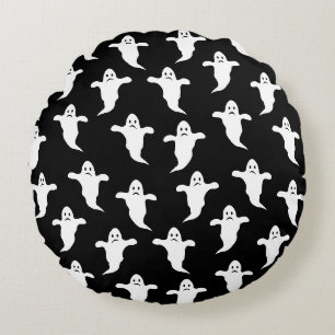 Modern Simple Black and White Ghosts Halloween Round Pillow