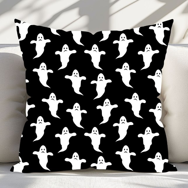 Modern Simple Black and White Ghosts Halloween Throw Pillow (Creator Uploaded)