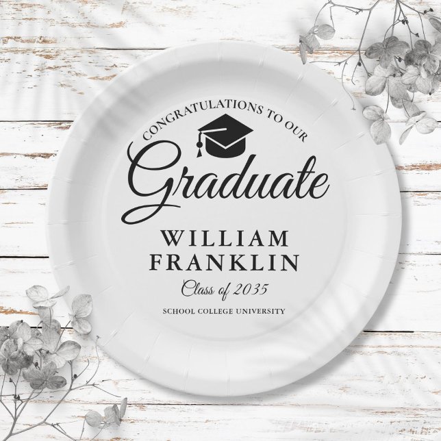 Modern Simple Black And White Graduation Party Paper Plate (Modern Simple Black And White Graduation Party Paper Plates)