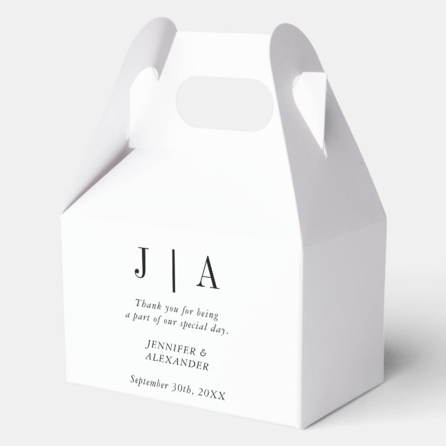 Modern Simple Black And White Monogram Couple Name Favor Box (Front)