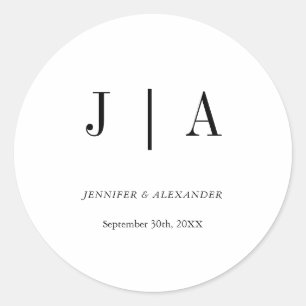 Modern Simple Black And White Monogram Wedding Classic Round Sticker
