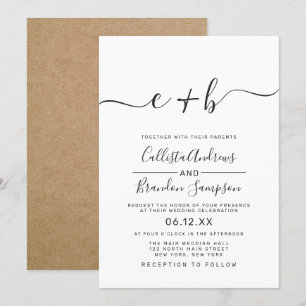 Modern Simple Black and White Monogram Wedding Invitation