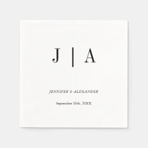 Modern Simple Black And White Monogram Wedding Napkin
