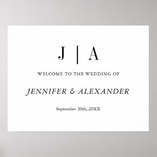 Modern Simple Black And White Monogram Wedding Poster