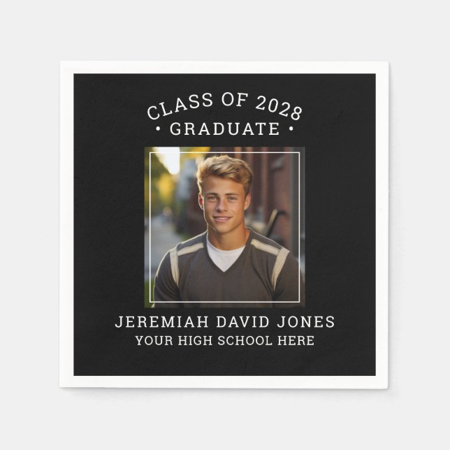 Modern Simple Black and White Photo Graduation Napkin (Front)