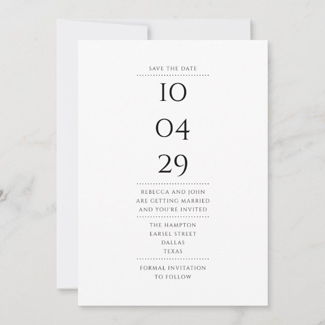 Modern Simple Black and White Save the Date Invitation (Front)