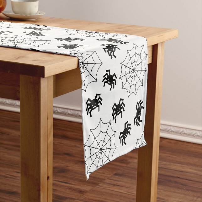 Modern Simple Black and White Spider Halloween Short Table Runner (In Situ)