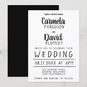 Modern simple black and white typography  wedding invitation