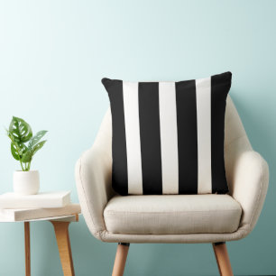 Modern simple black and white vertical stripes throw pillow