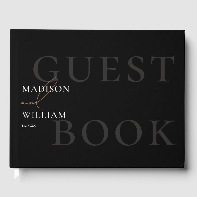 Modern simple Black and White Wedding Guest Book (Front)