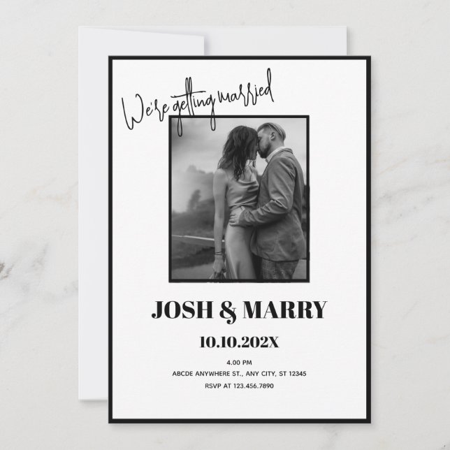 Modern simple black and white wedding invitation (Front)