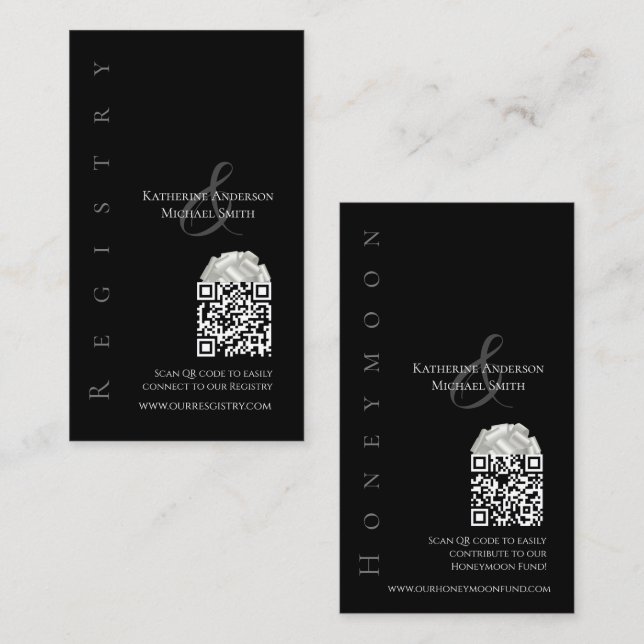 Modern Simple Black and White--Wedding Registry- Business Card (Front/Back)