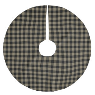 Modern Simple Black Beige Buffalo Plaid  Brushed Polyester Tree Skirt