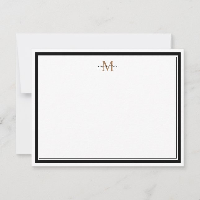 Modern Simple Black Border Gold Monogram Card (Front)