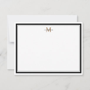 Modern Simple Black Border Gold Monogram Card