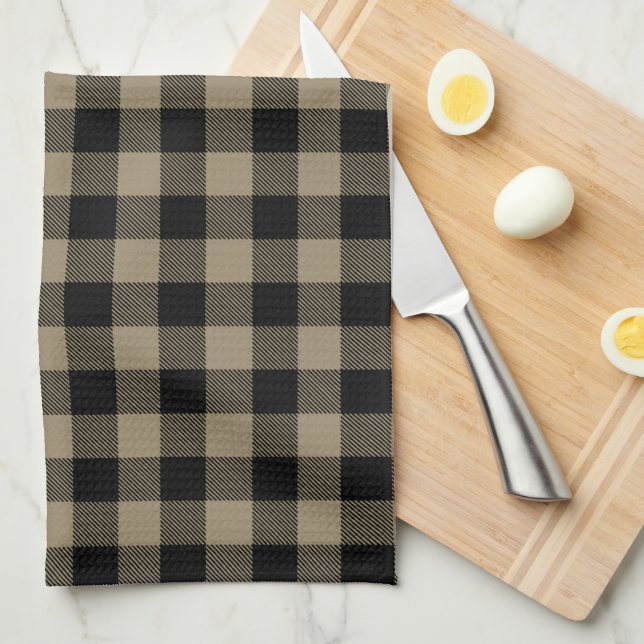 Modern Simple Black Brown Buffalo Plaid  Kitchen Towel (Quarter Fold)