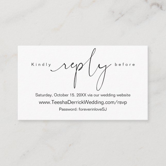 Modern Simple Black Calligraphy, Online RSVP Enclosure Card (Front)