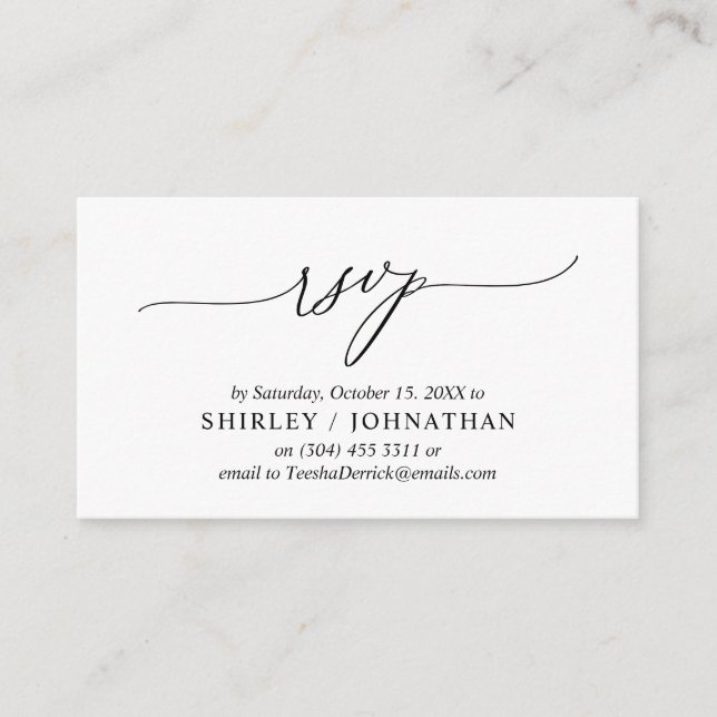 Modern Simple Black Calligraphy, Wedding RSVP Enclosure Card (Front)