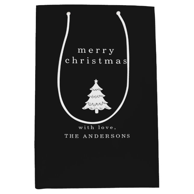 Modern Simple Black Christmas Holiday Medium Gift Bag (Front)