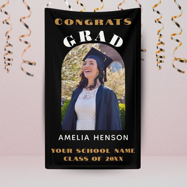 Modern Simple Black Congrats Grad Photo Backdrop Banner (Creator Uploaded)