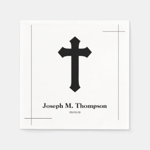 Modern Simple Black Cross First Holy Communion Napkin
