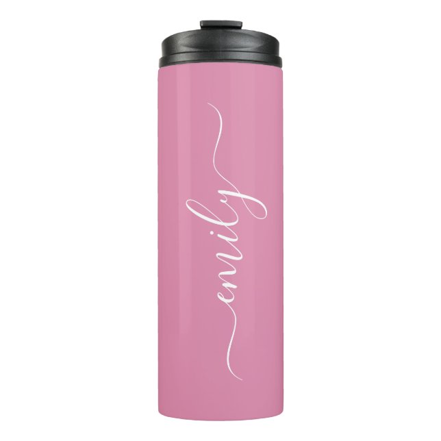 Modern Simple Black Custom Add Your Name Elegant T Thermal Tumbler (Front)