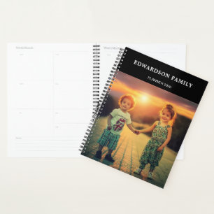 Modern simple black family photos monogrammed planner