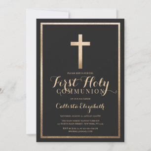 Modern Simple Black Gold Cross Border Communion Invitation