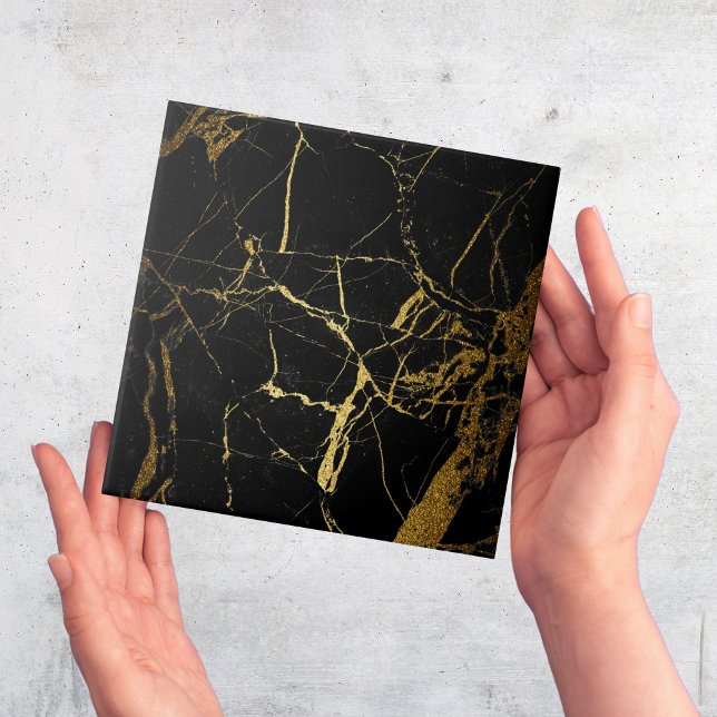 Modern Simple Black Gold Faux Marble Tile (black and gold marble effect ceramic tiles)